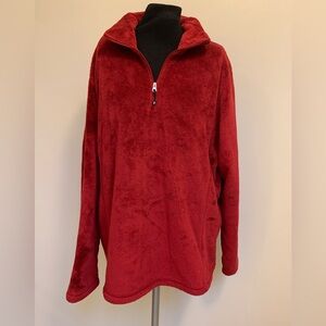 Lands End Burgundy Maroon Shaggy Teddy Bear Fleece Partial Zip Large XL 18-20
